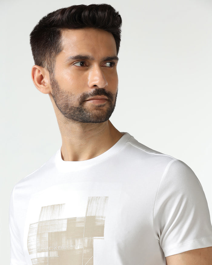 White Crew Neck Solid T-Shirt - Rust