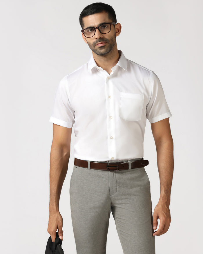 White Half Sleeve Solid Shirt - Dawn