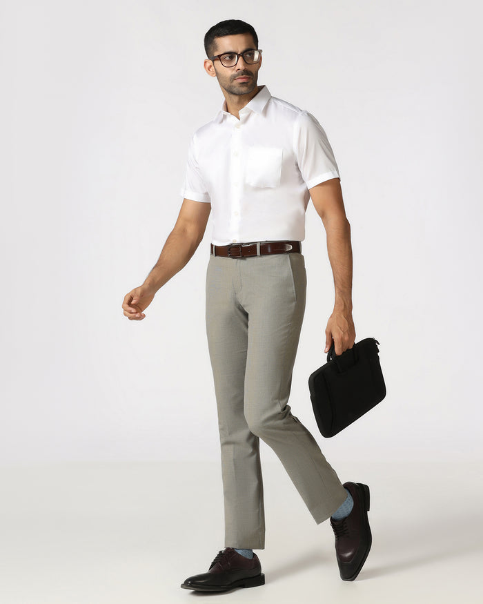 White Half Sleeve Solid Shirt - Dawn