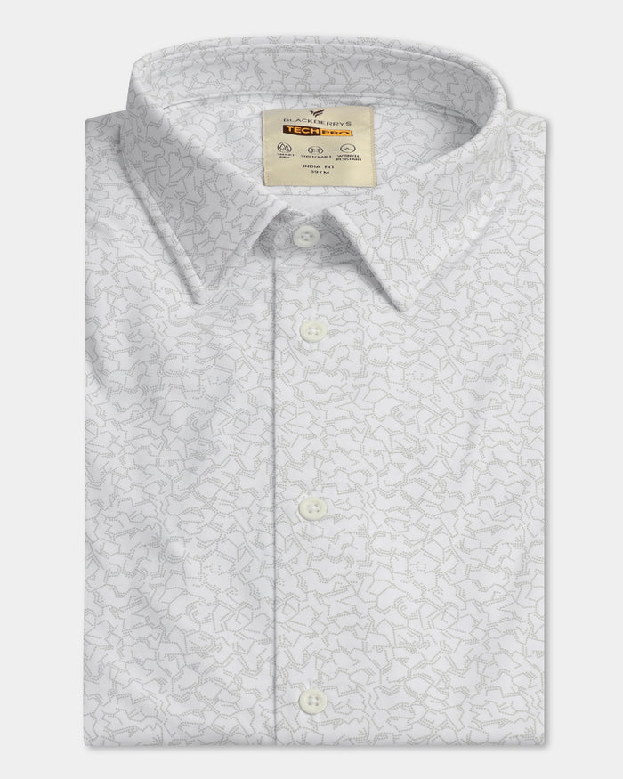 White Half Sleeve TechPro Printed Shirt - Ramtilhs