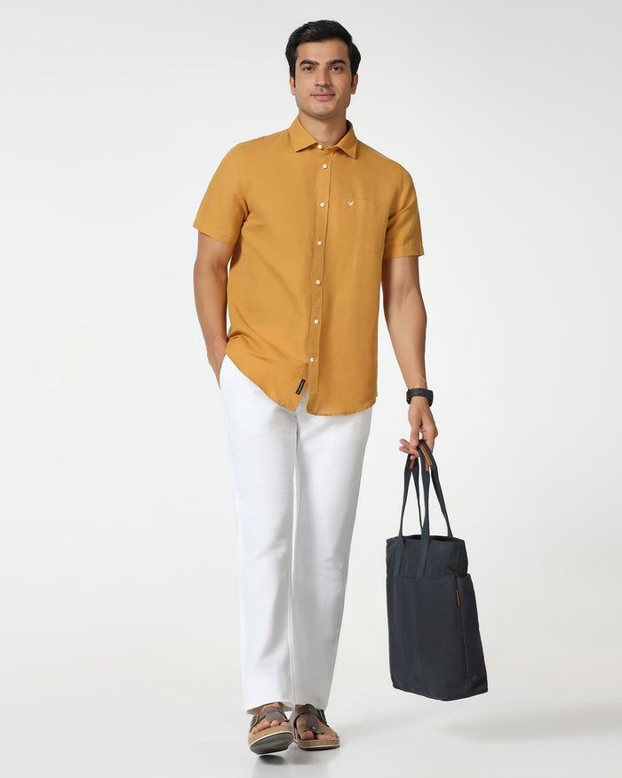 White Linen Solid Khakis - Kinsley