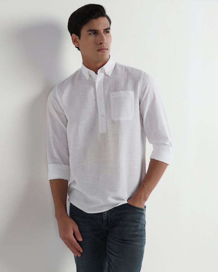 White Linen Solid Shirt - Joster