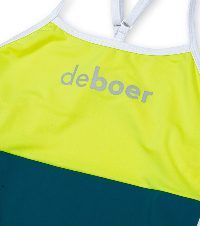 women's active back polo yellow/teal - deboer swim